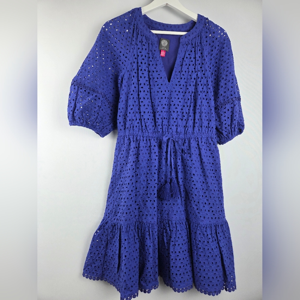 Vince Camuto Eyelet Balloon Sleeve Blue Dress Women's Size 6